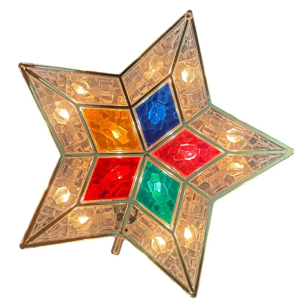 Christmas Star Tree Topper Faux Stained Glass Lights 9